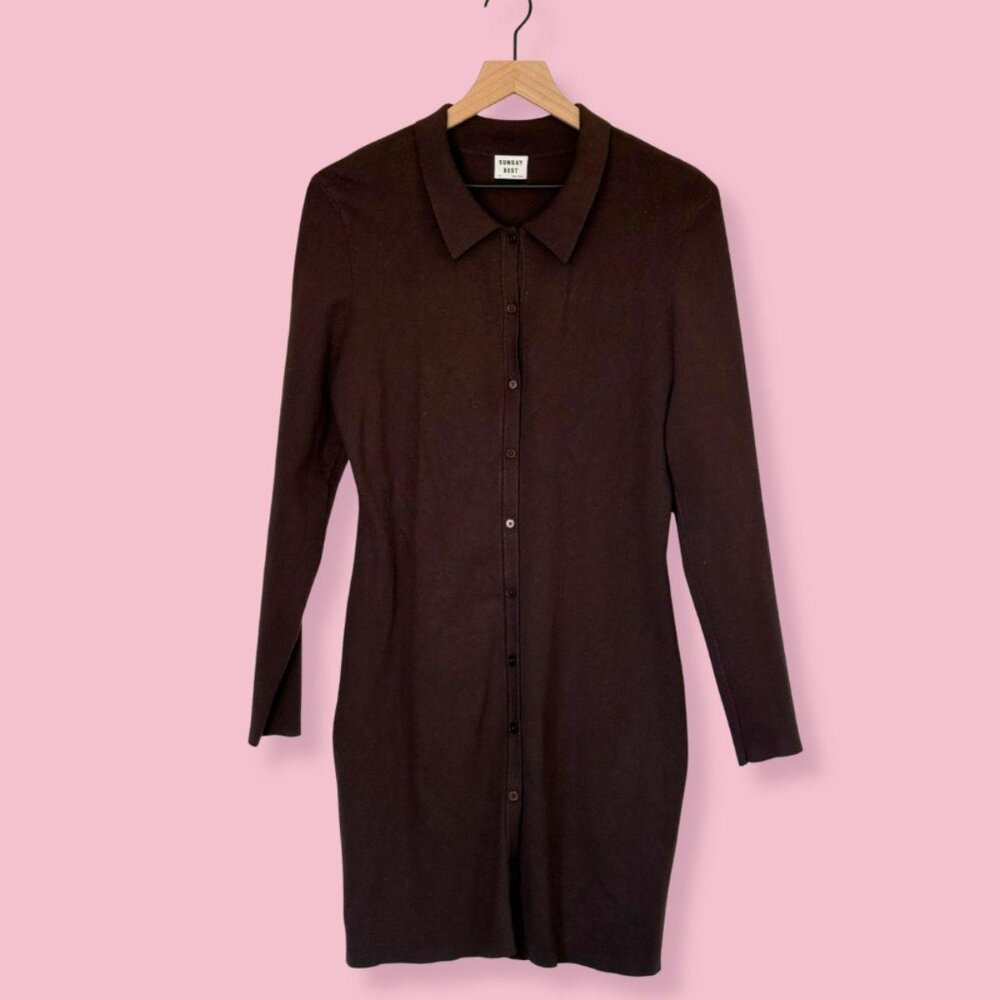 Aritzia Women's Brown Button Down Bodycon Dress - Picture 3 of 5